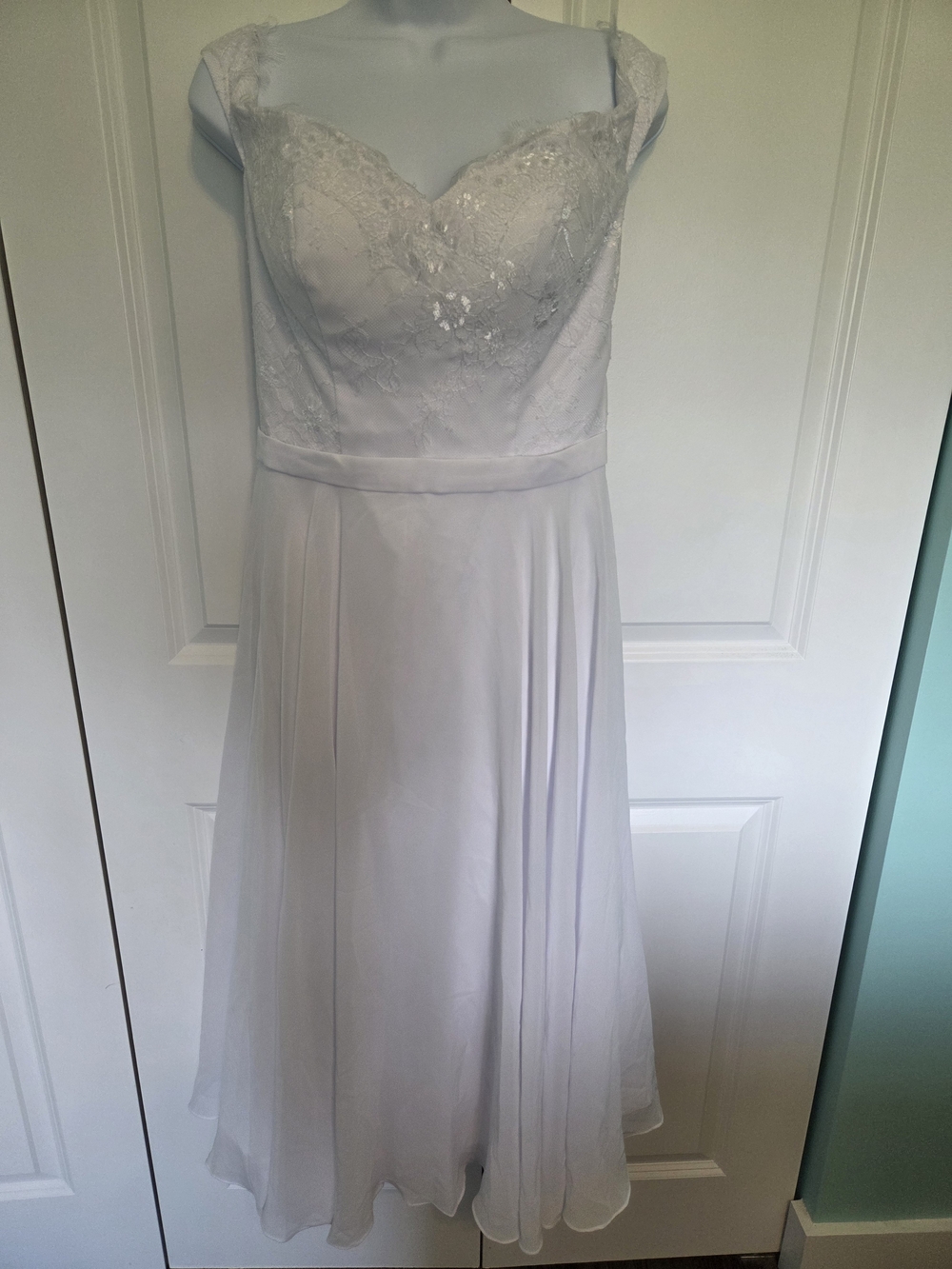 NWT JJs House White Lace Bodice A-Line Tea-Length Wedding Dress